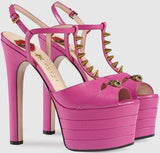 Studded Leather Platform Sandal Pump, Fuchsia