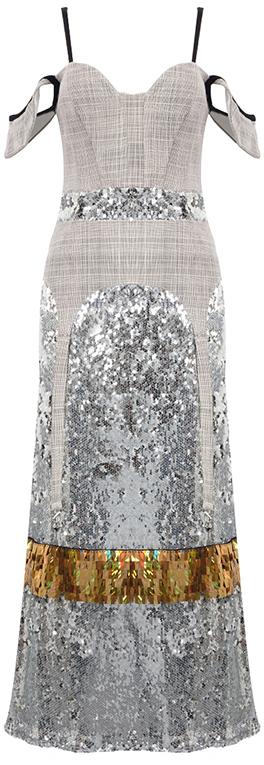 Cold-Shoulder Sequin-Embellished Plaid Dress