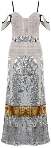 Cold-Shoulder Sequin-Embellished Plaid Dress
