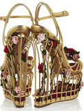 Rose-Embellished Caged Sandals - DESIGNER INSPIRED FASHIONS
