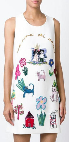 Children's Drawing Embroidered Dress - DESIGNER INSPIRED FASHIONS