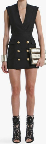 Plunge-Neck Double-Breasted Vest-Dress