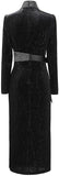 Black Glitter Velvet Bow Belted Dress