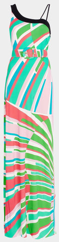Shell Print Single Shoulder Belted Maxi Dress