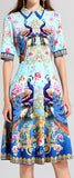 Baroque Parrot Print Shirt-Dress