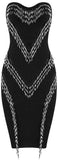 Black Strapless Bead-Fringed Bandage Dress