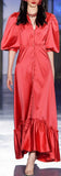 Satin Balloon Sleeve Flounce Maxi Dress | DESIGNER INSPIRED FASHIONS