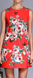 Butterfly-Embellished Rose Print Shift Dress