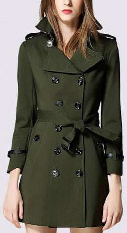 Army Green Short Trench Coat - DESIGNER INSPIRED FASHIONS