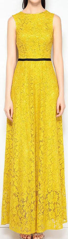 Backless Lace Gown, Yellow