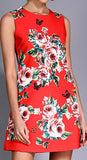 Butterfly-Embellished Rose Print Shift Dress