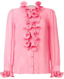 Ruffle-Trimmed Blouse, Pink