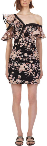 Frilled Midnight Floral Mesh Dress