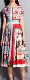 Printed Pleated Midi Dress
