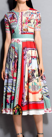 Printed Pleated Midi Dress
