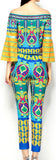 Print Off-Shoulder Top and Cropped Pant Set