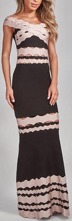 Crossover Off-the-Shoulder Scalloped Cut-Out Bandage Dress