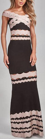 Crossover Off-the-Shoulder Scalloped Cut-Out Bandage Dress