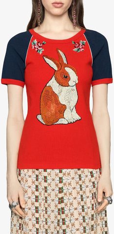 Raglan T-shirt with bunny Embroidery