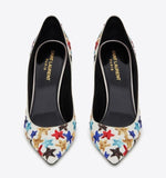 'Edwige' Pumps in Silk Satin Embroidered with Stars