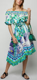 Off-the-Shoulder Shirred Printed Cotton-Poplin Dress