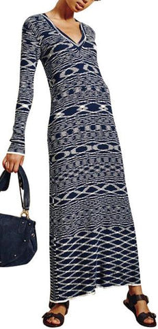 Long Knit V-Neck Sweater Dress - DESIGNER INSPIRED FASHIONS
