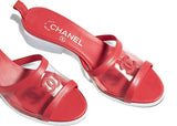 PVC and Lambskin Transparent Logo Mules, Red or Black