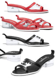 PVC and Lambskin Transparent Logo Mules, Red or Black