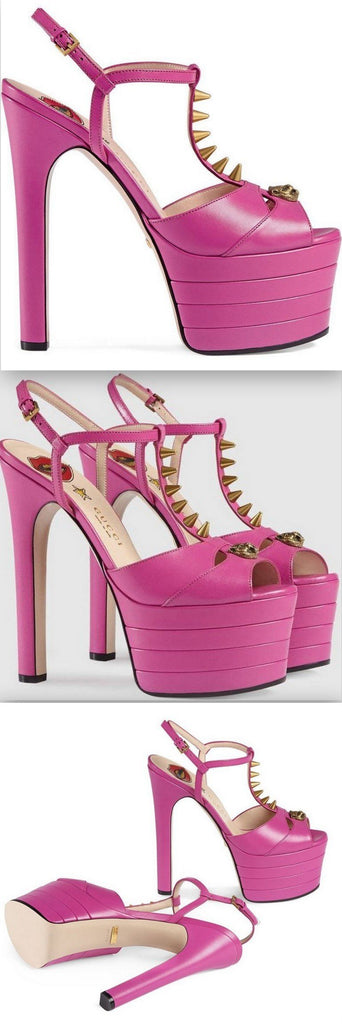 Studded Leather Platform Sandal Pump, Fuchsia