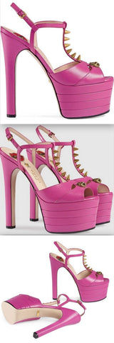 Studded Leather Platform Sandal Pump, Fuchsia
