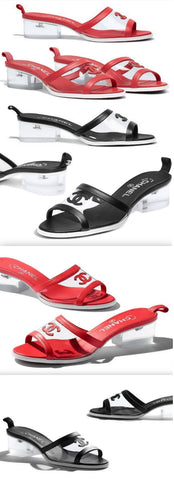 PVC and Lambskin Transparent Logo Mules, Red or Black