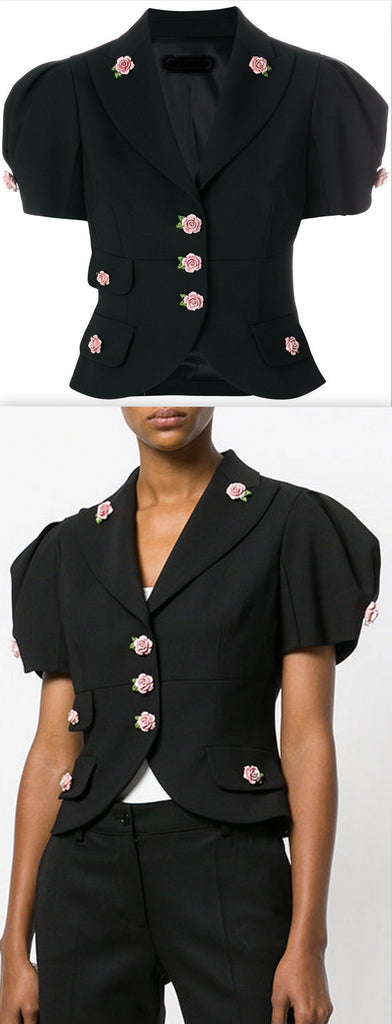 Rose-Embellished Cropped Jacket