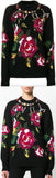 Rose Print Knitted Sweater with Embellishments