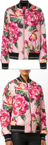 Rose Print Bomber Jacket