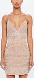 Nude Geometric Embellished  Mini Dress