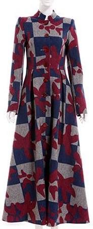 Long Single-Breasted Multi-Printed Wool Coat - DESIGNER INSPIRED FASHIONS