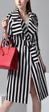 Striped Trench Coat in Black & White - DESIGNER INSPIRED FASHIONS