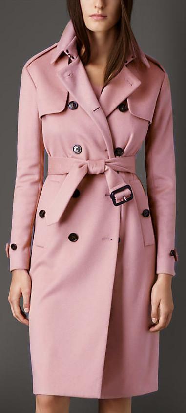 Double-Breasted Wool Trench Coat in Pink - DESIGNER INSPIRED FASHIONS