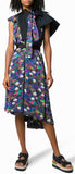 Tuxedo Bib Floral-Printed Asymmetric Dress