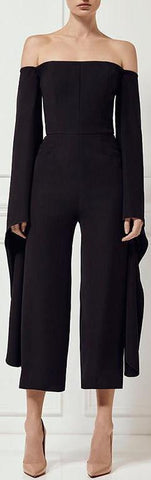 Black Off-the-Shoulder Long-Sleeve Jumpsuit