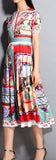 Printed Pleated Midi Dress