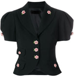 Rose-Embellished Cropped Jacket