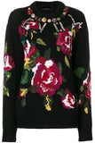 Rose Print Knitted Sweater with Embellishments