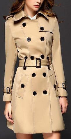 Buckle-Sleeve Trench Coat in Khaki - DESIGNER INSPIRED FASHIONS