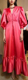 Satin Balloon Sleeve Flounce Maxi Dress | DESIGNER INSPIRED FASHIONS