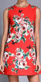 Butterfly-Embellished Rose Print Shift Dress