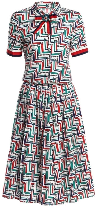 Printed Short-Sleeve Shirt & Knee-Length Skirt Set - DESIGNER INSPIRED FASHIONS