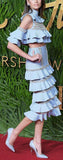 Cold-Shoulder Ruffle Tiered Top and Skirt Set in Light Blue