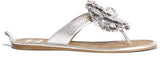 Silver Crumpled Goatskin Flower Thong Sandals