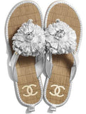 Silver Crumpled Goatskin Flower Thong Sandals